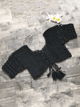 Top de bikini de crochet de manga corta con lazo frontal